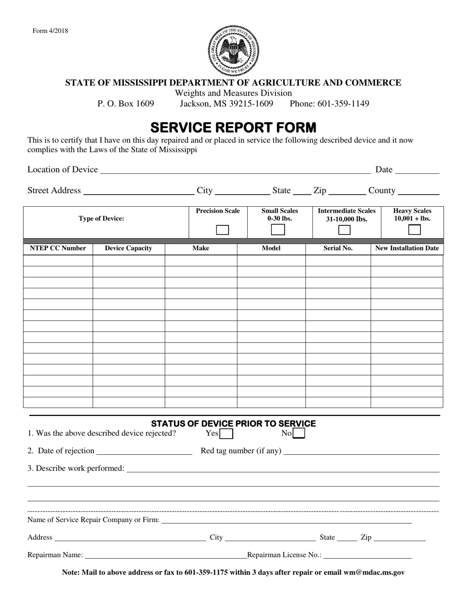 Service Report Form - Mississippi, Page 1