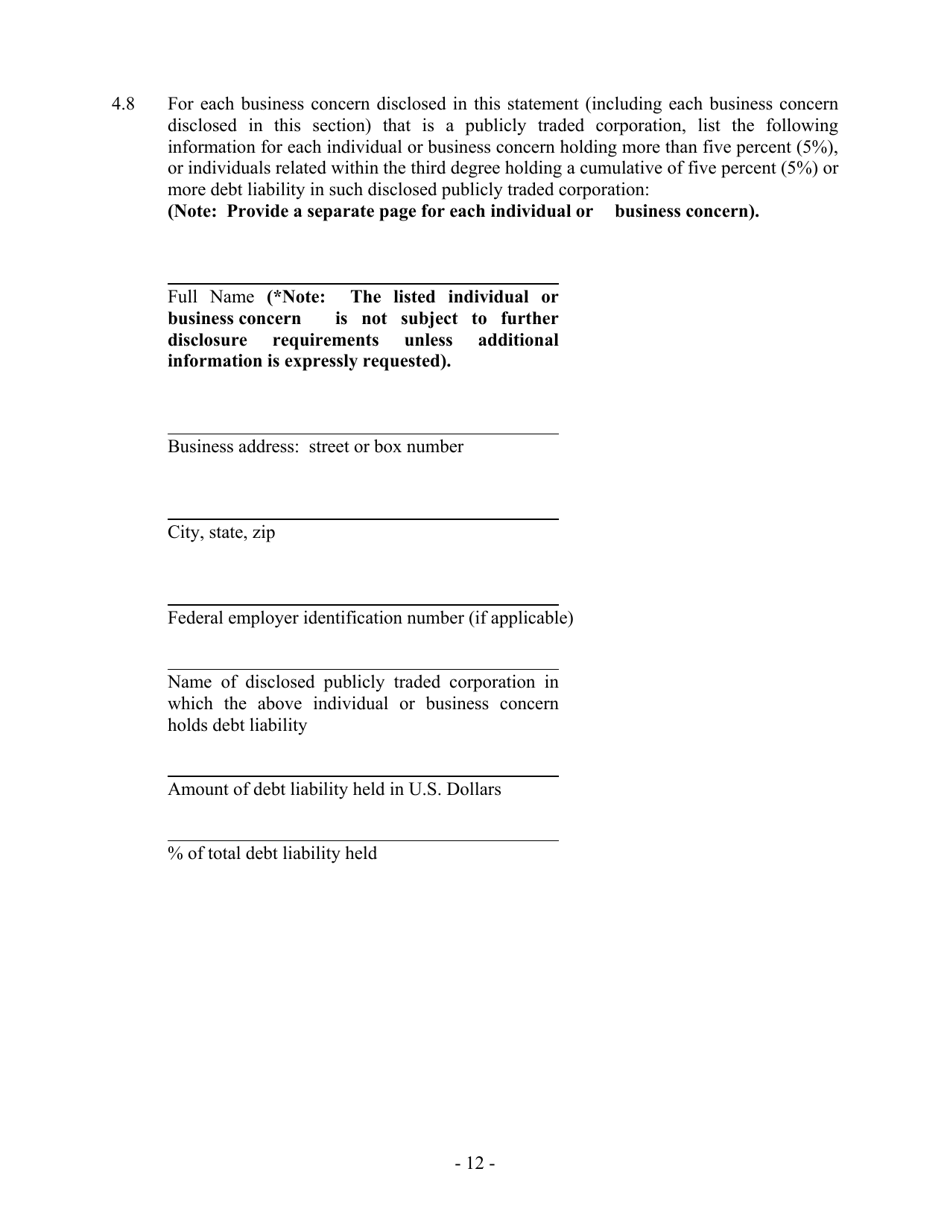 Hazardous Waste / Solid Waste Permit Application Disclosure Form - Mississippi, Page 12