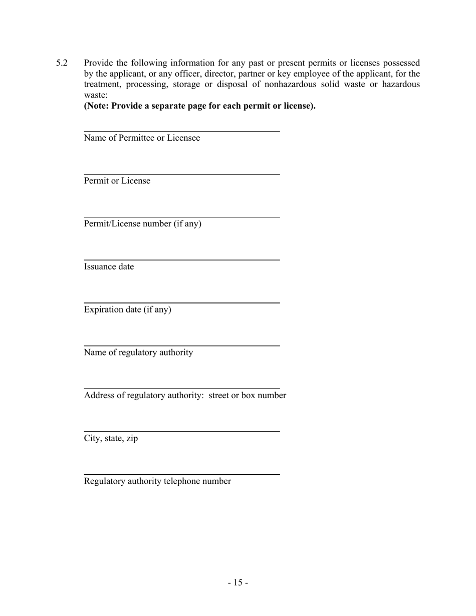 Hazardous Waste / Solid Waste Permit Application Disclosure Form - Mississippi, Page 15
