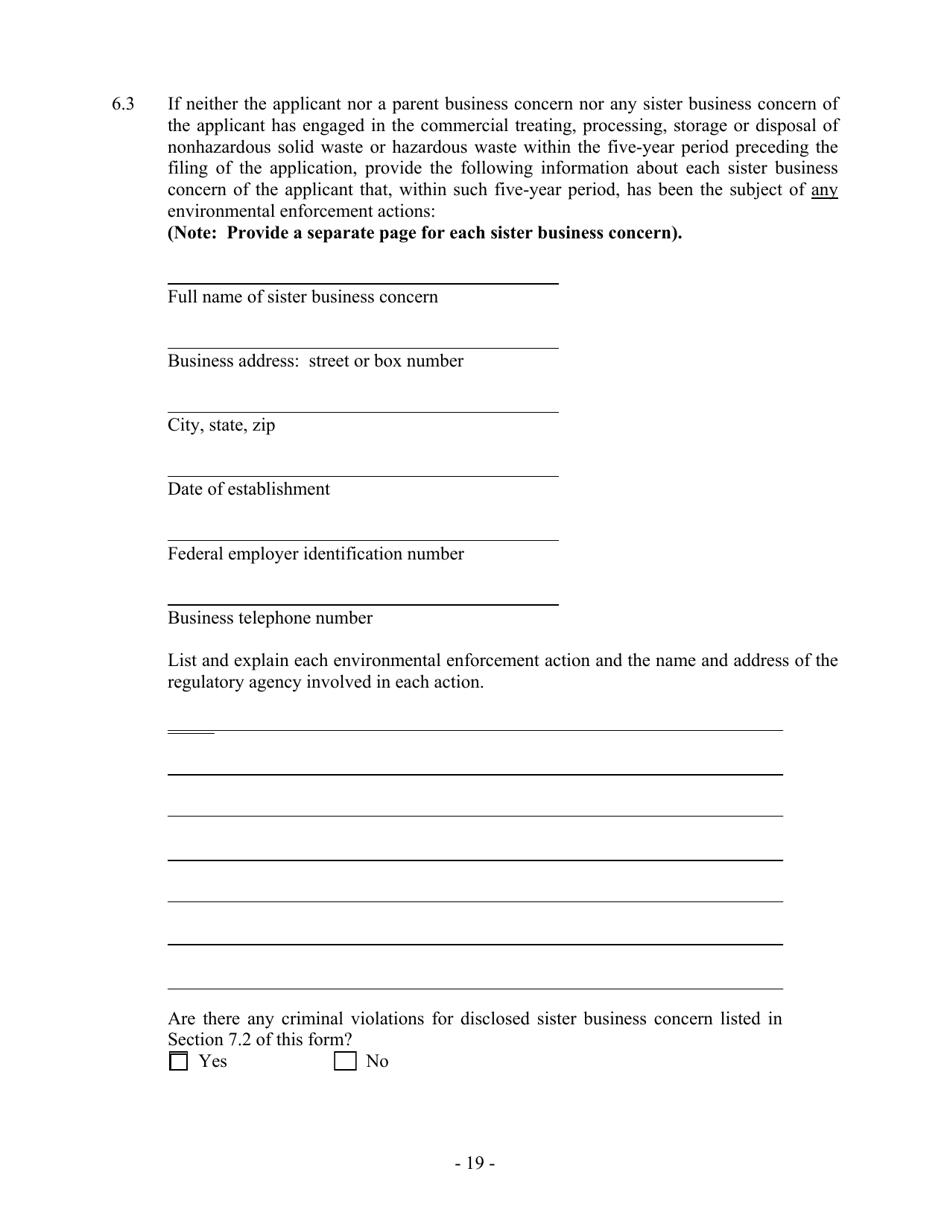 Hazardous Waste / Solid Waste Permit Application Disclosure Form - Mississippi, Page 19
