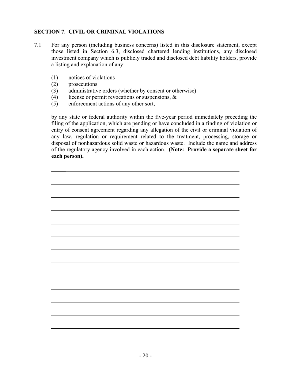 Hazardous Waste / Solid Waste Permit Application Disclosure Form - Mississippi, Page 20