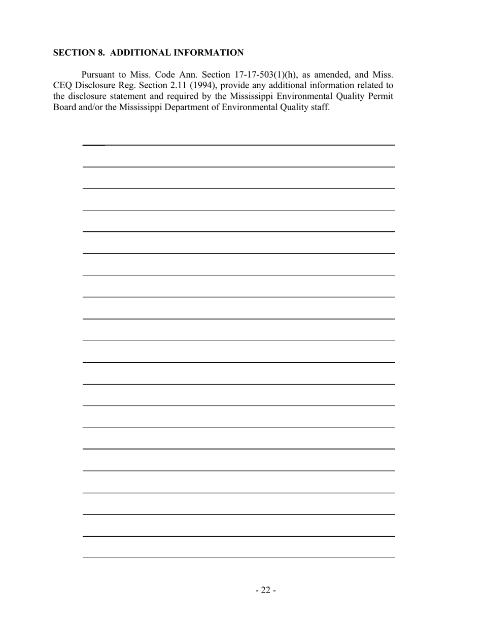 Hazardous Waste / Solid Waste Permit Application Disclosure Form - Mississippi, Page 22