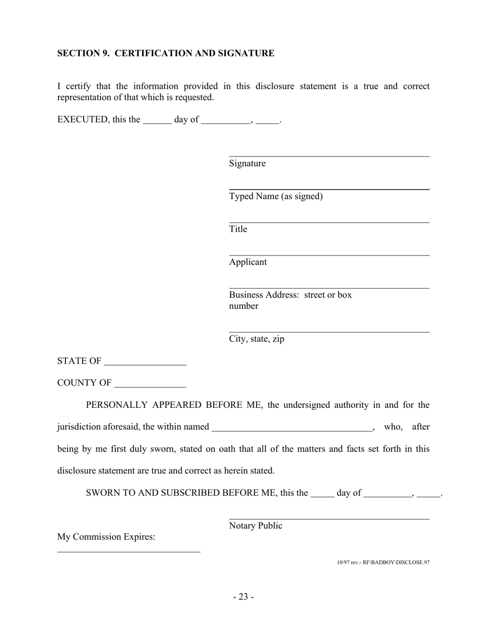 Hazardous Waste / Solid Waste Permit Application Disclosure Form - Mississippi, Page 23