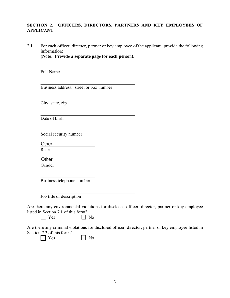 Hazardous Waste / Solid Waste Permit Application Disclosure Form - Mississippi, Page 3