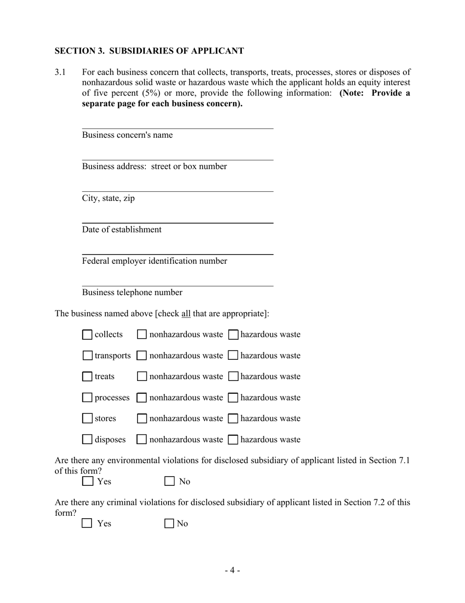 Hazardous Waste / Solid Waste Permit Application Disclosure Form - Mississippi, Page 4