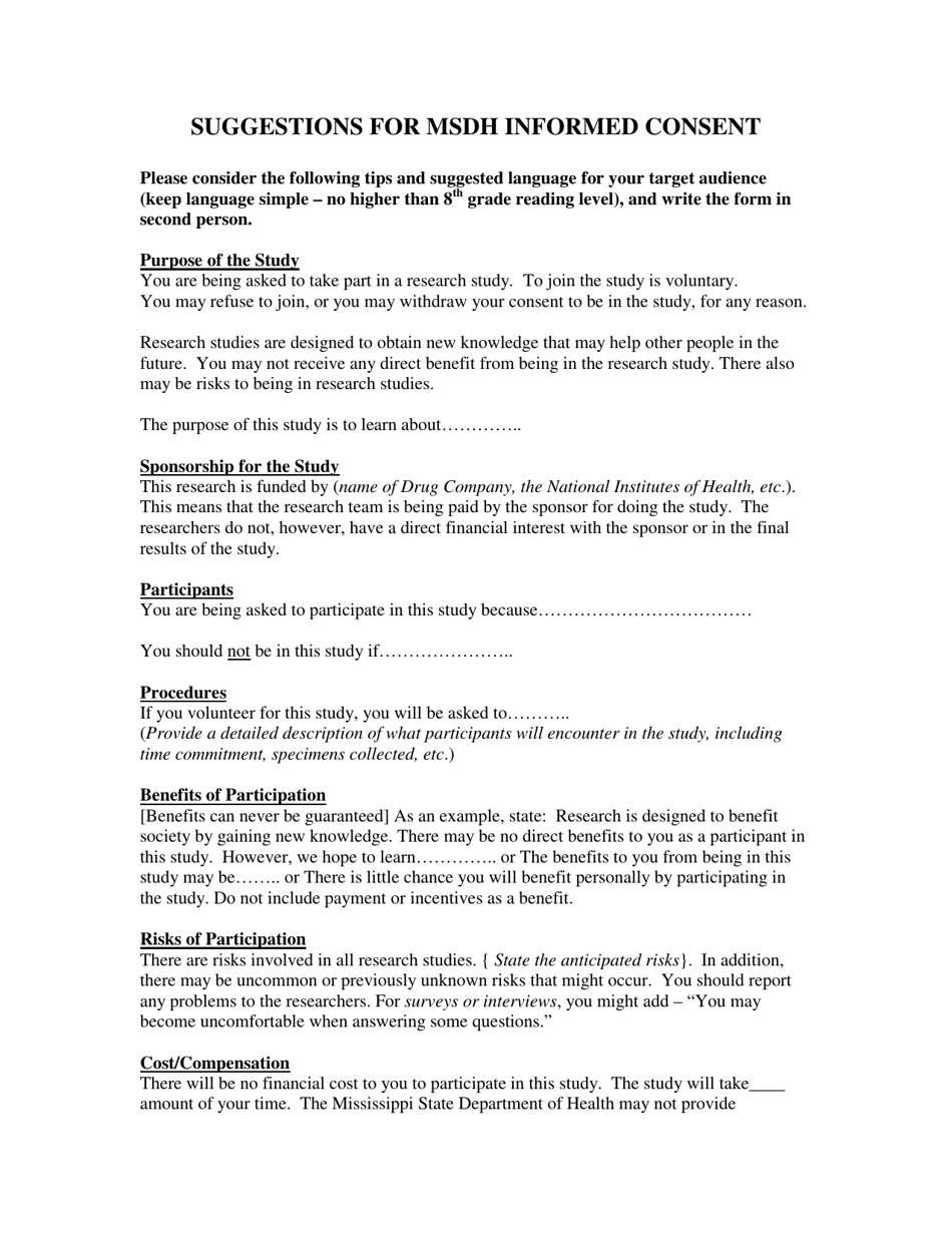 Suggestions for Msdh Informed Consent - Mississippi, Page 1