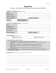 Form 776 &quot;Inspection - Existing - Individual on-Site Wastewater Disposal System (Iowds)&quot; - Mississippi