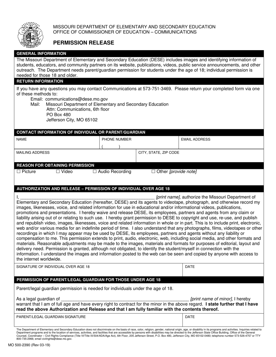 Form MO500-2390 Permission Release - Missouri, Page 1