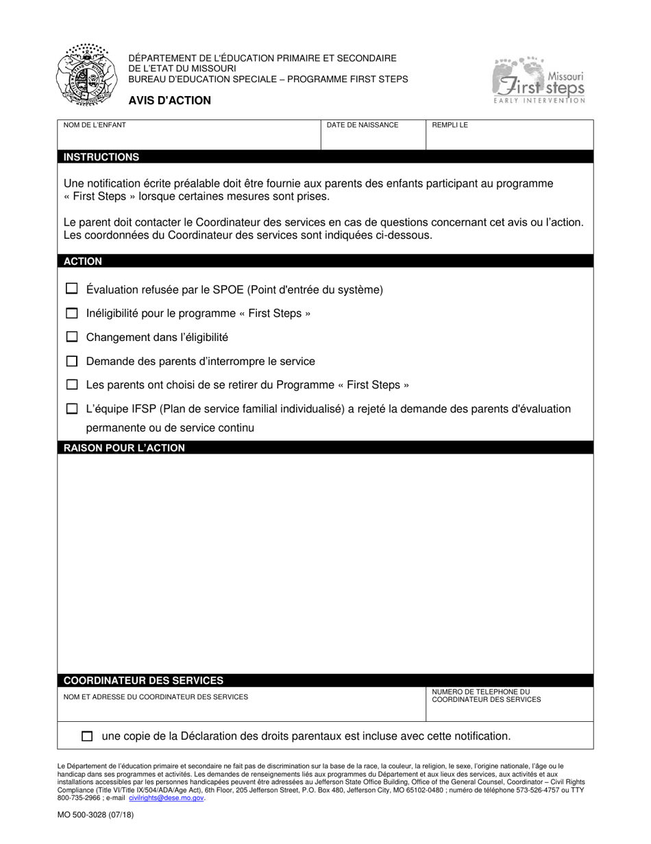 Form MO500-3028 Notice of Action - Missouri (French), Page 1