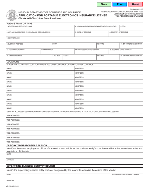 Form MO375-0851  Printable Pdf