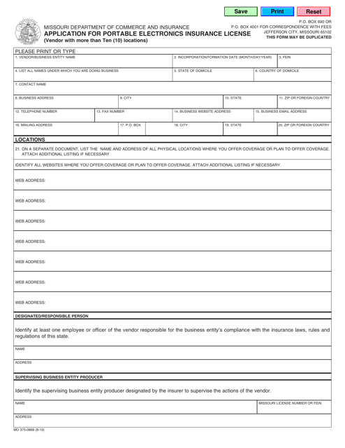 Form MO375-0868  Printable Pdf