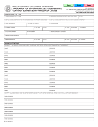 Document preview: Form MO375-0853 Application for Motor Vehicle Extended Service Contract Business Entity Producer License - Missouri