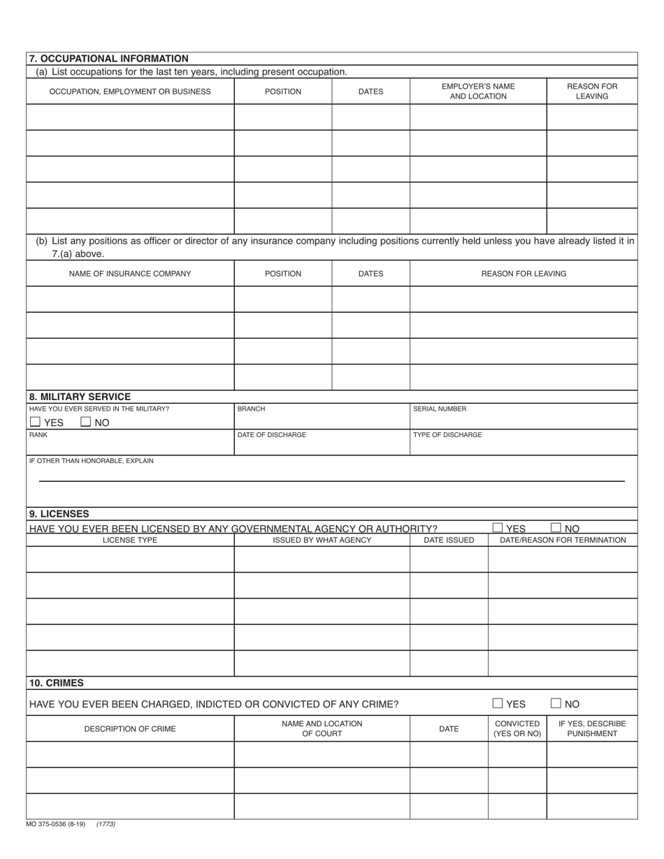 Form MO375-0536 Biographical Affidavit - Missouri, Page 3