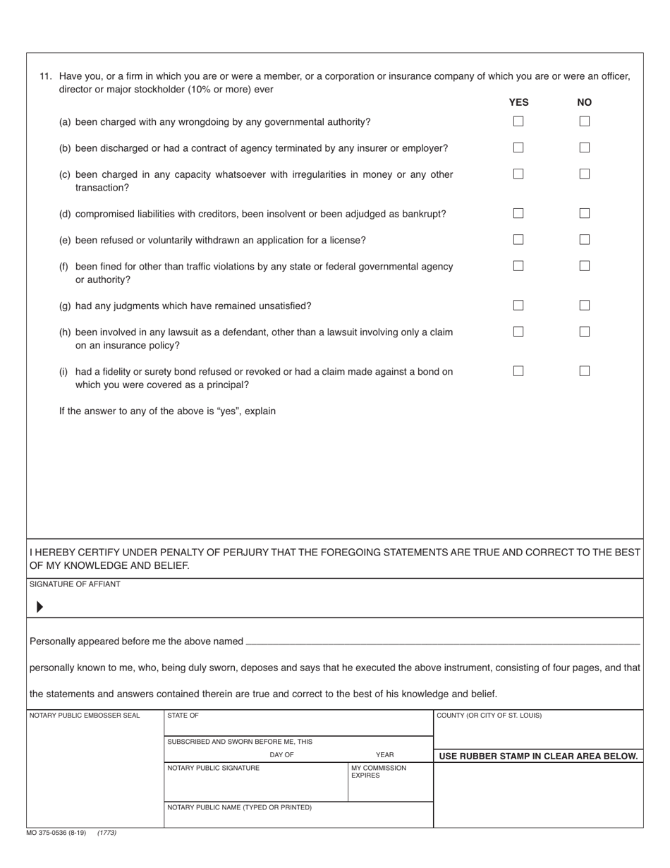 Form MO375-0536 Biographical Affidavit - Missouri, Page 4