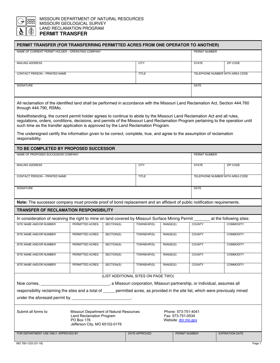 Form MO780-1333 Permit Transfer - Missouri, Page 1