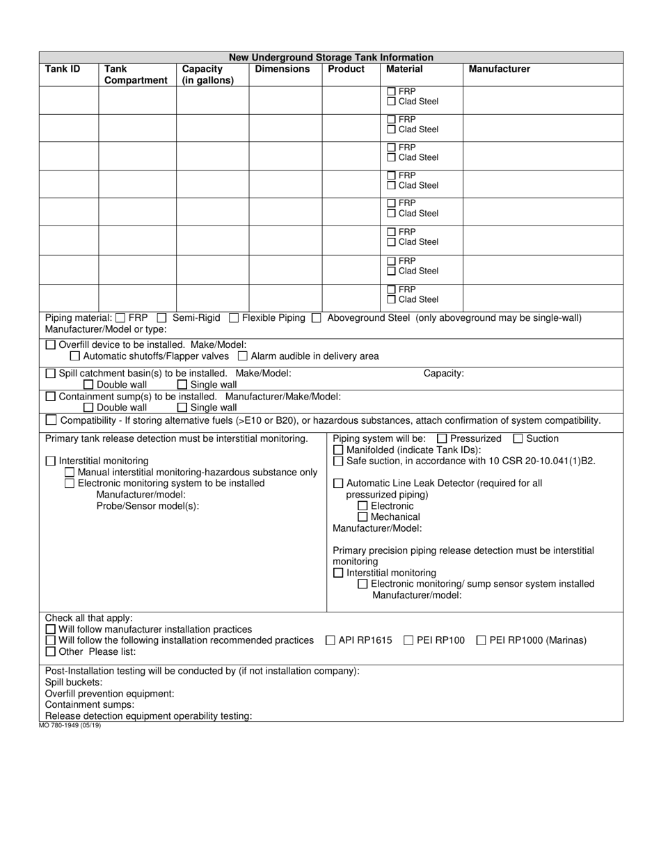 Form MO780-1949 Notification - Installation of New Underground Storage Tank System - Missouri, Page 2