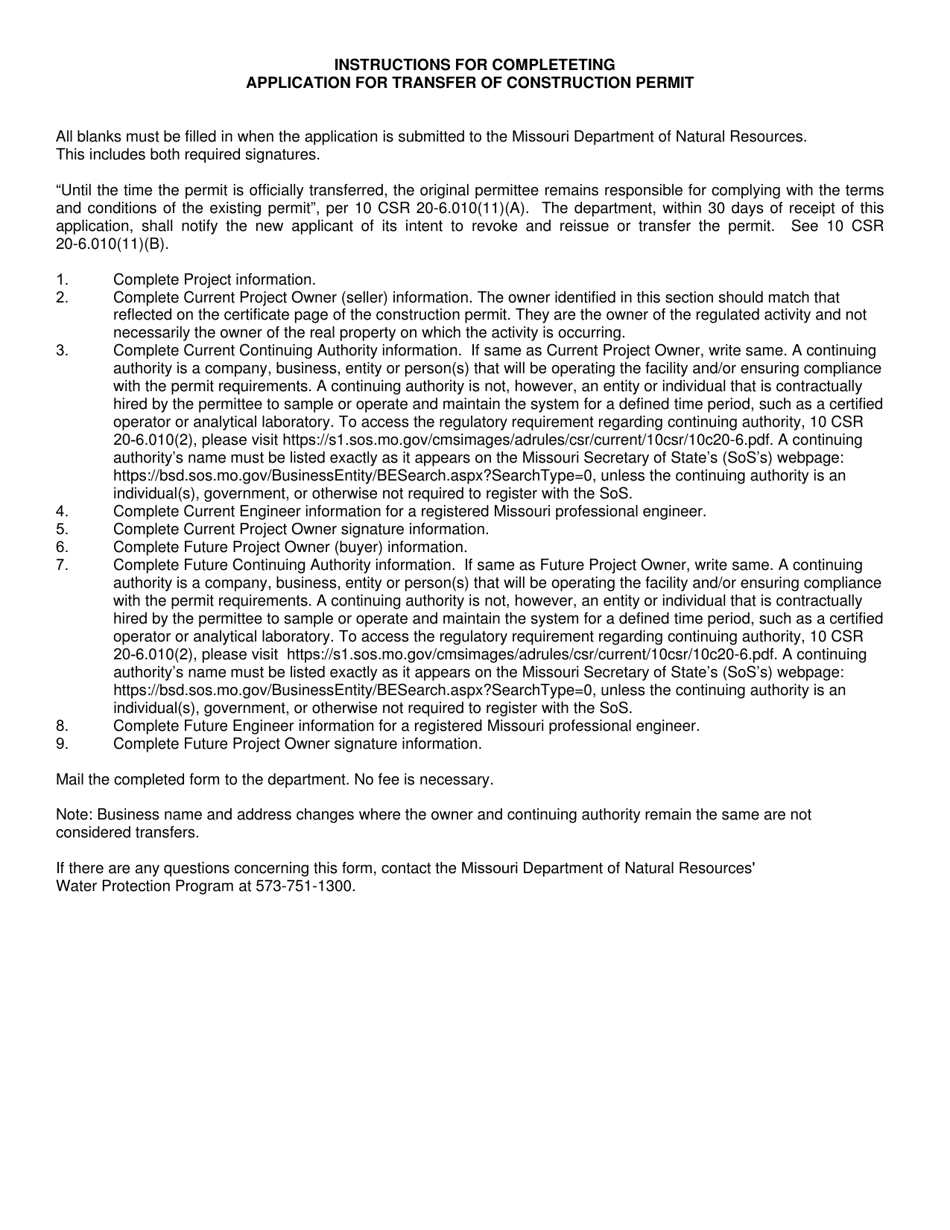 Form MO780-2156 Application for Transfer of Construction Permit - Missouri, Page 3