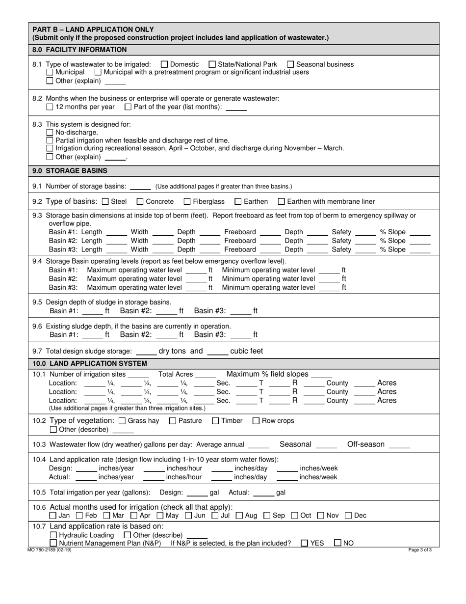 Form MO780-2189 Application for Construction Permit - Wastewater Treatment Facility - Missouri, Page 3