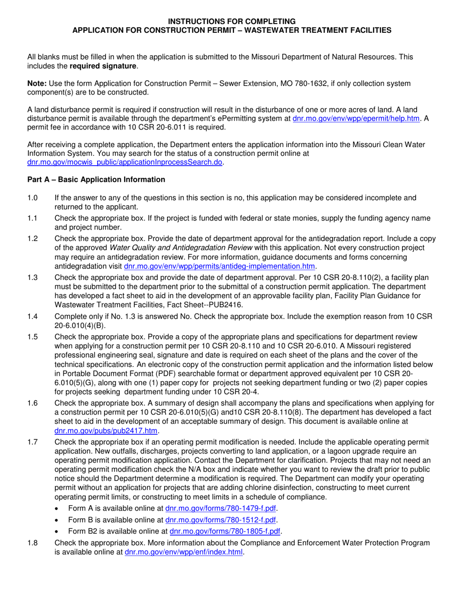 Form MO780-2189 Application for Construction Permit - Wastewater Treatment Facility - Missouri, Page 4