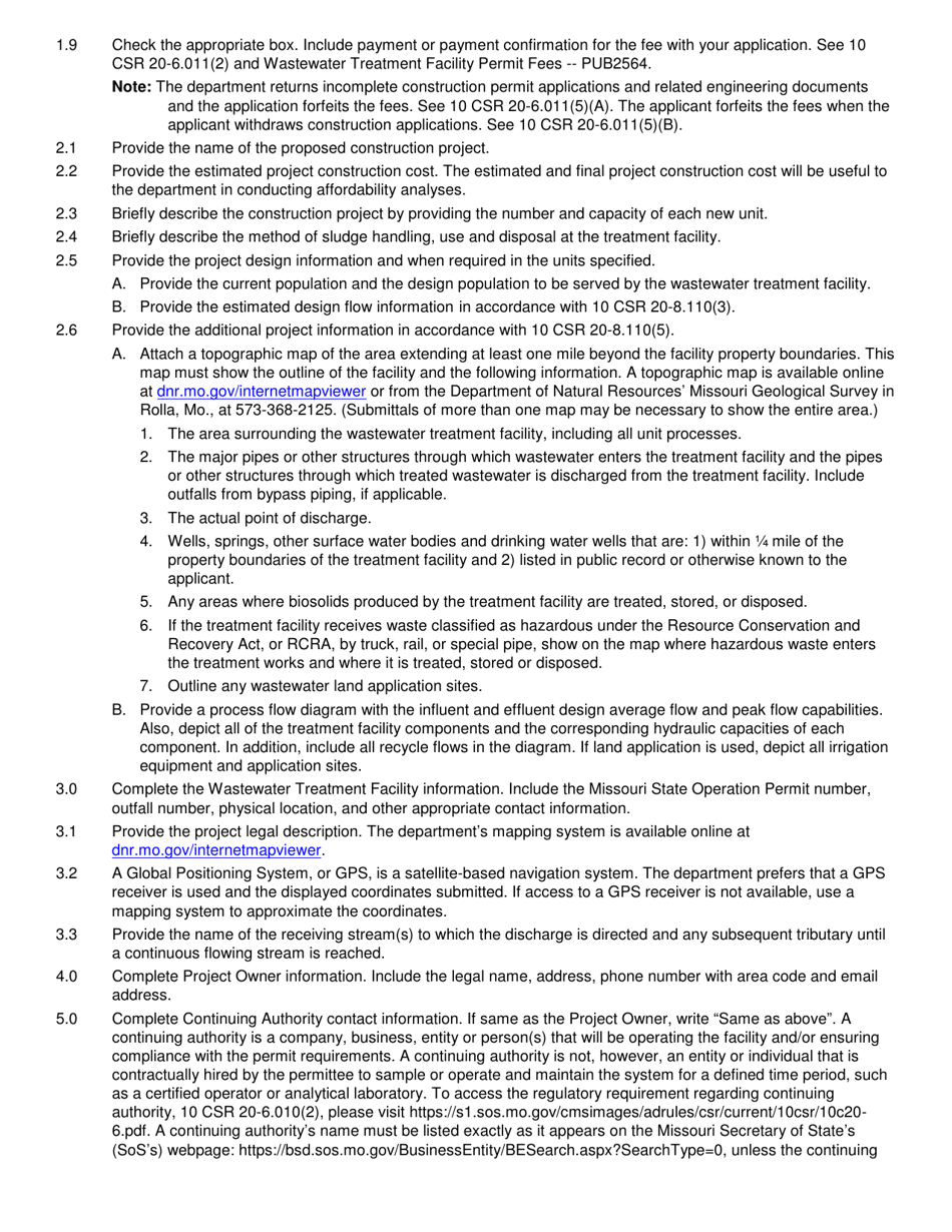 Form MO780-2189 Application for Construction Permit - Wastewater Treatment Facility - Missouri, Page 5