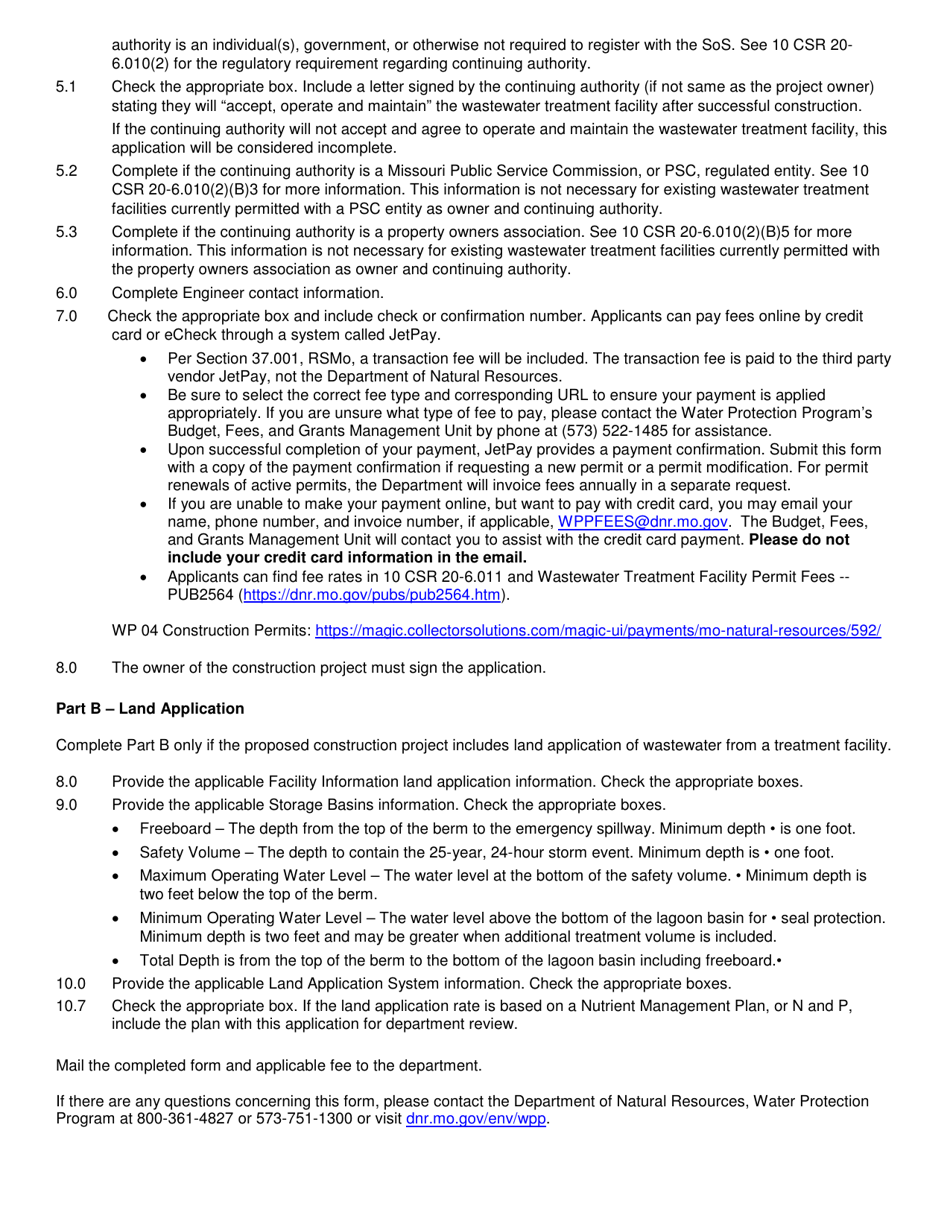 Form MO780-2189 Application for Construction Permit - Wastewater Treatment Facility - Missouri, Page 6