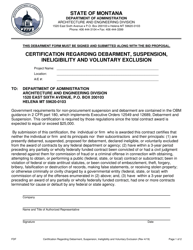 Certification Regarding Debarment, Suspension, Ineligibility and Voluntary Exclusion - Montana