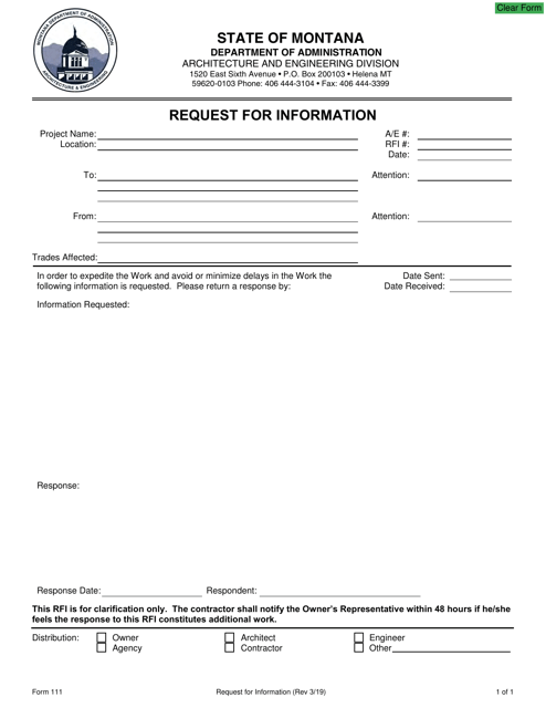 Form 111 Request for Information - Montana