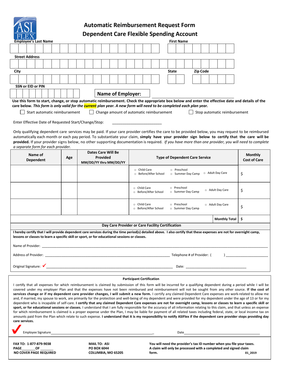 Automatic Reimbursement Request Form Dependent Care Flexible Spending Account - Montana, Page 1