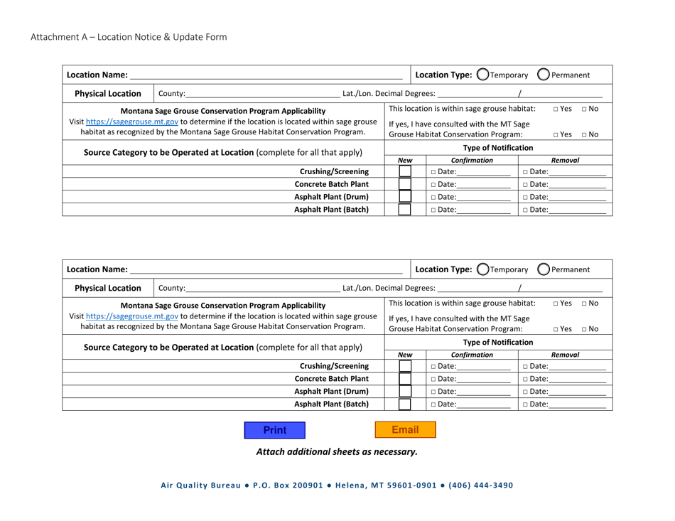 Attachment A Air Quality Registration Notification Location Notice  Update Form - Montana, Page 4
