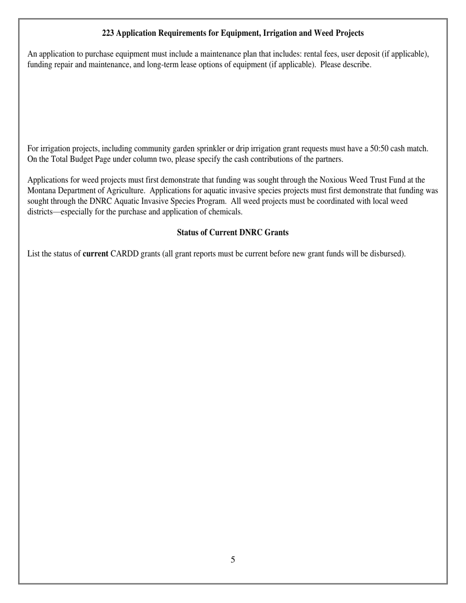 Conservation Districts Grant Program Hb223 Grant Application - Montana, Page 5