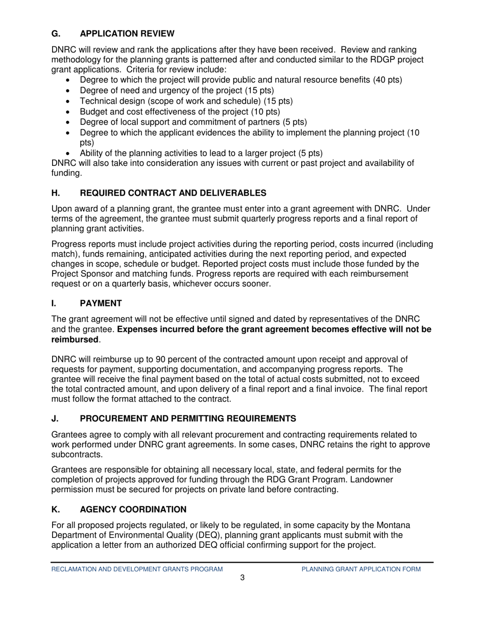Reclamation  Development Planning Grant Application Form - Montana, Page 3