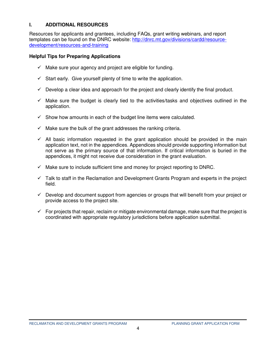 Reclamation  Development Planning Grant Application Form - Montana, Page 4