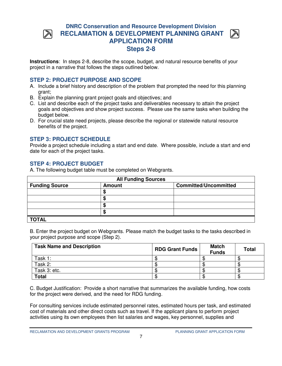 Reclamation  Development Planning Grant Application Form - Montana, Page 7