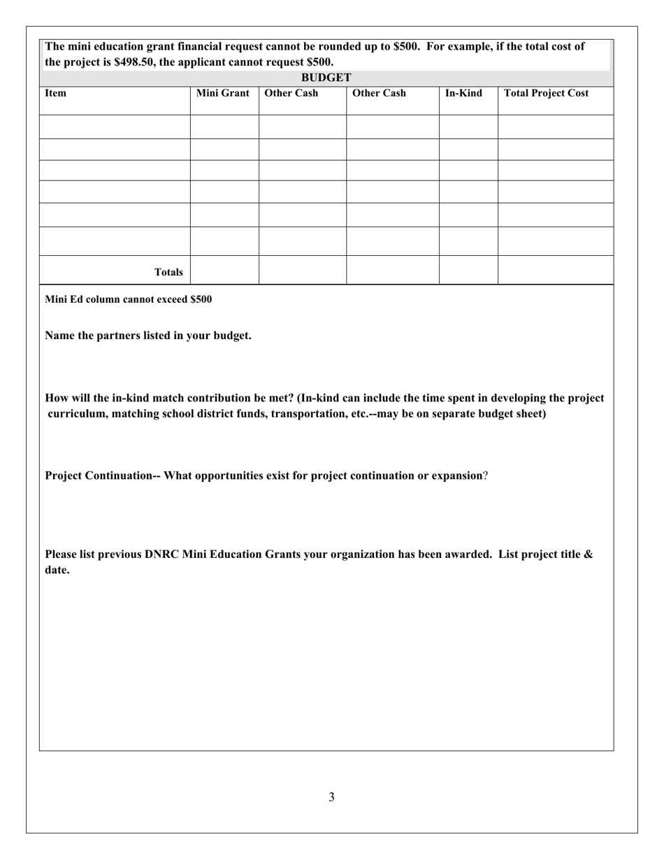 Conservation Education Mini-Grant Program Application - Montana, Page 3