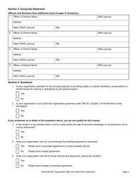 Form NON-BTW Nonprofit Arts Organization Beer and Table Wine License Application - Montana, Page 2
