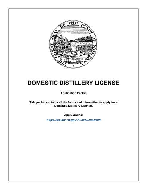 Form MDLA Domestic Distillery License - Montana