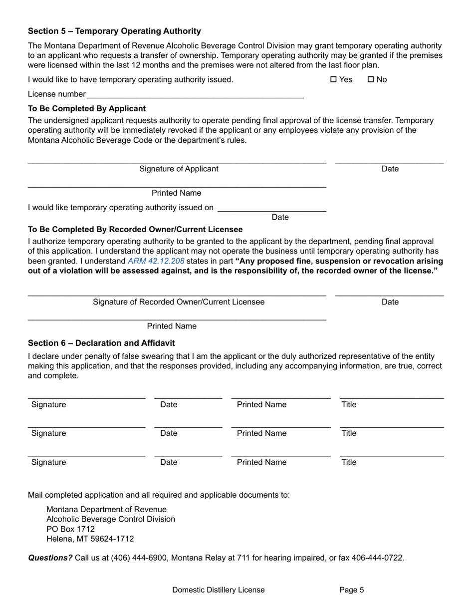 Form MDLA Domestic Distillery License - Montana, Page 11