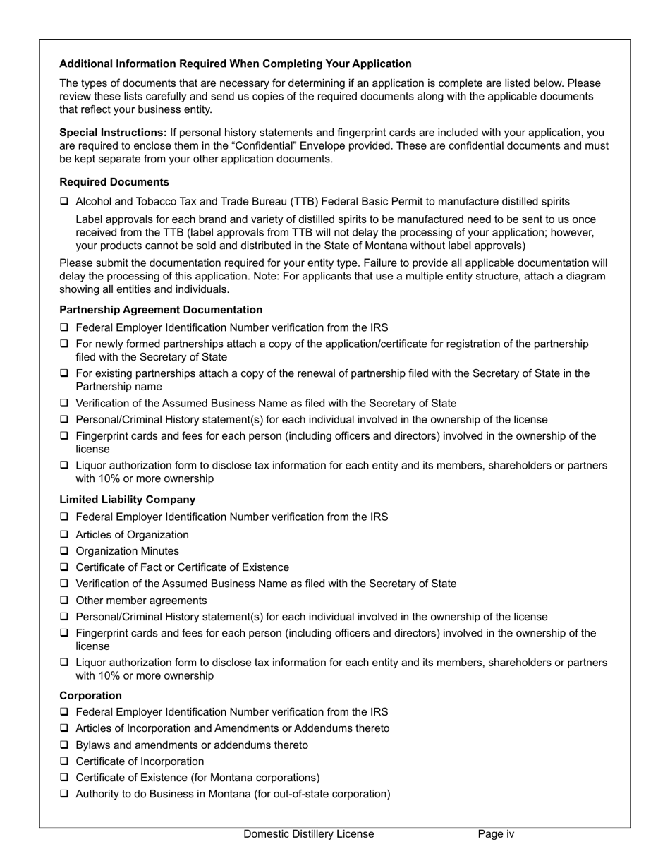 Form MDLA Domestic Distillery License - Montana, Page 4