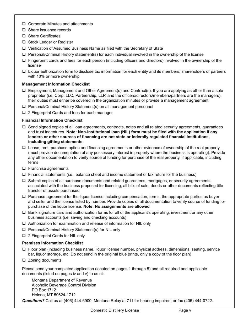 Form MDLA Domestic Distillery License - Montana, Page 5