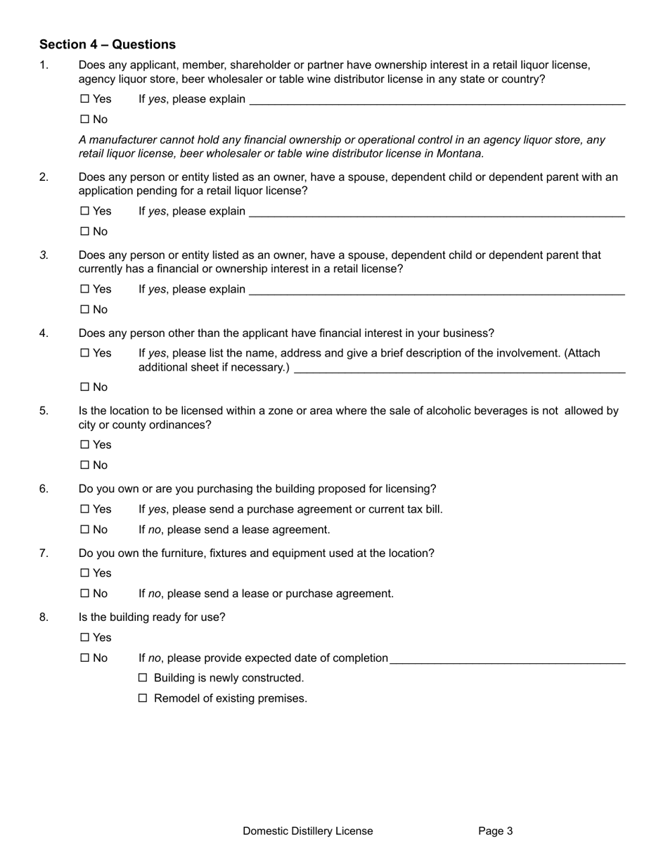 Form MDLA Domestic Distillery License - Montana, Page 9