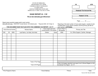 Form UI11W &quot;Wage Report&quot; - Nebraska