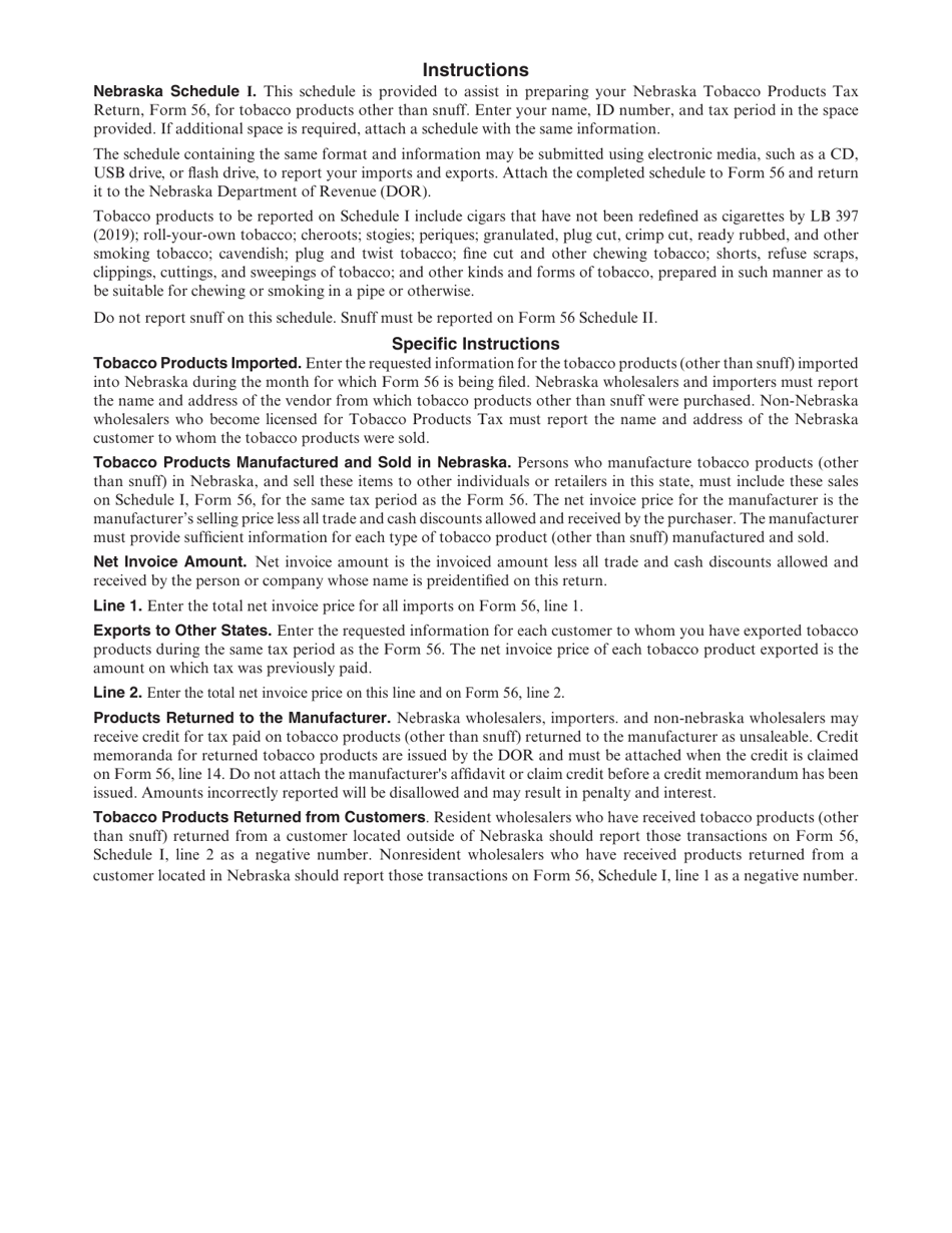 Form 56 Schedule I Tobacco Products Other Than Snuff Imported or Manufactured and Exported - Nebraska, Page 2
