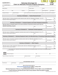 Document preview: Form 312P Nebraska Advantage Act Claim for Nebraska Personal Property Exemption - Nebraska