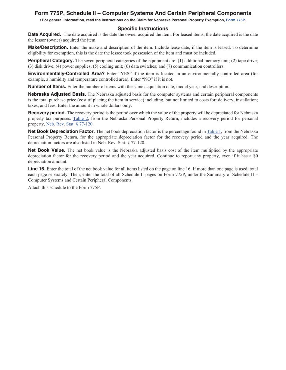 Form 775P Schedule II Computer Systems and Certain Peripheral Components - Nebraska, Page 2