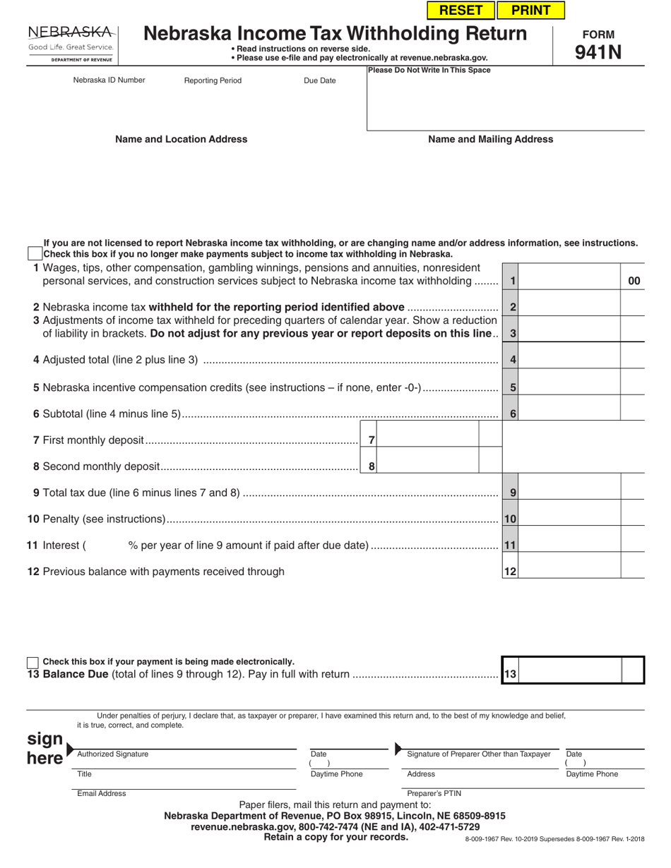 Form 941N Nebraska Income Tax Withholding Return - Nebraska, Page 1