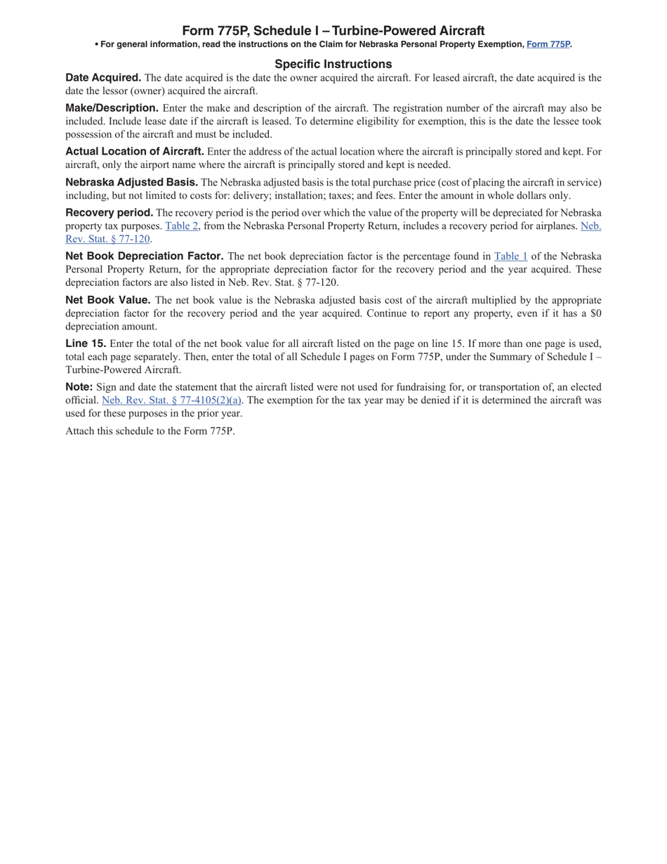 Form 775P Schedule I Turbine-Powered Aircraft - Nebraska, Page 2
