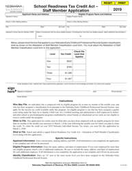 School Readiness Tax Credit Act - Staff Member Application - Nebraska