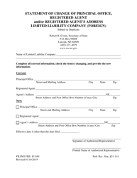 Document preview: Statement of Change of Principal Office, Registered Agent and/or Registered Agent's Address Limited Liability Company (Foreign) - Nebraska