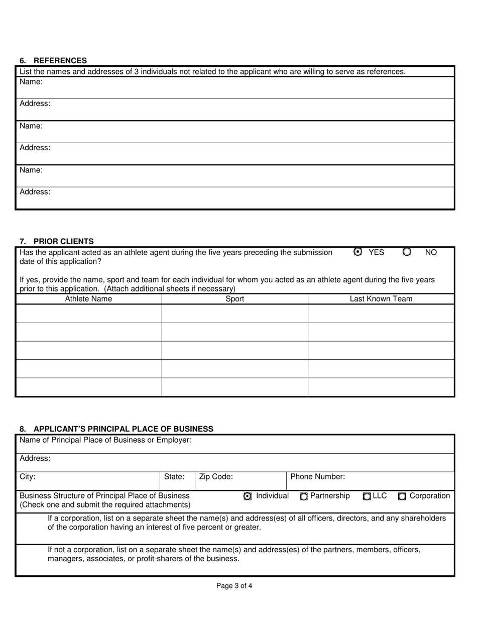 Nebraska Application for Registration of Athlete Agent - Nebraska, Page 3