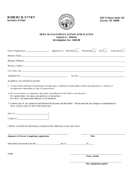 Document preview: Debt Management License Application - Nebraska